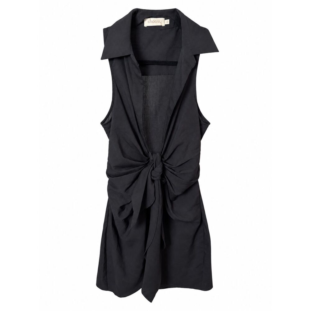 Choosy Black Draped Tie-Waist Collared Mini Dress Size 0